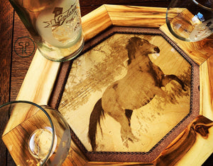 Rustic Aspen Wood Whisky Serving Tray & Etched Glass Set - Standing Pines Ranch