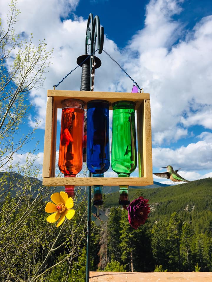 Handmade Whisky Bottle  & Wood Hummingbird Feeder - Standing Pines Ranch